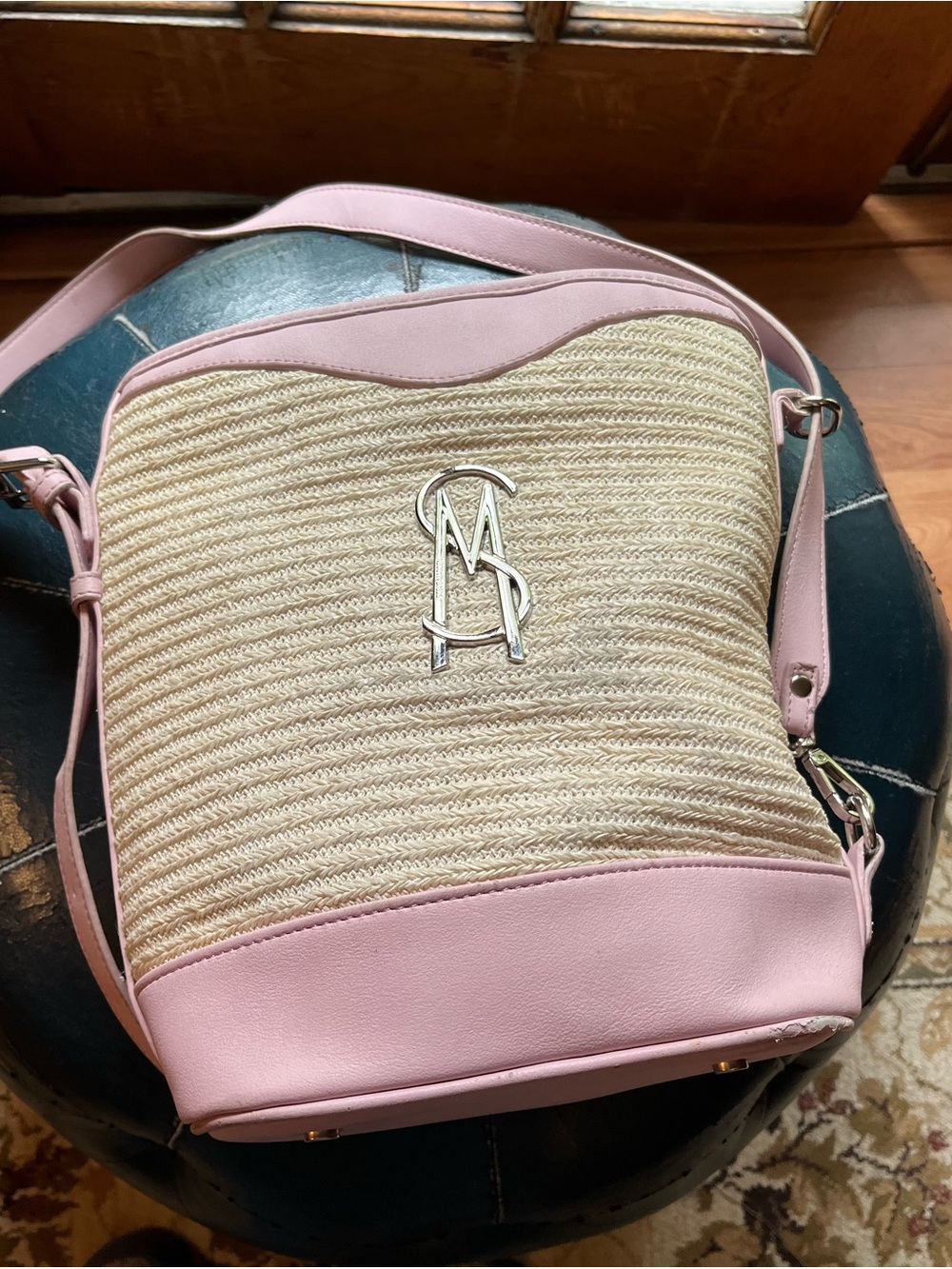 Steve Madden Purple and Beige Straw Bucket bag